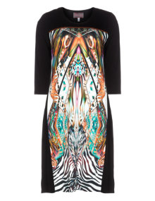 Sempre Piu Front-print jersey dress Black / Versicolour