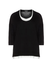 Samoon 2-in-1-look knitted sweater Black / Ivory-White