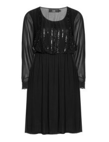 Zay Jersey dress with chiffon and sequins Black