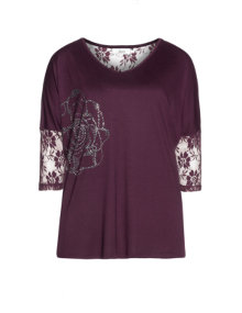 Zizzi Shirt with lace Berry-Purple