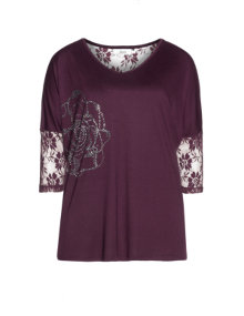 Zizzi Shirt with lace Berry-Purple