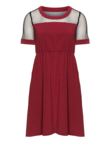 Manon Baptiste Embroidered tulle cotton dress Bordeaux-Red / Black